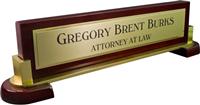 Rosewood Piano Specialty Curved Deskplate - Brushed Gold Metal Name Plate with Shiny Gold Metal Border