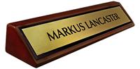 Metal Brushed Gold, Black Border Plate on a Rosewood Piano Finish Deskplate 8"
