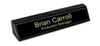 Black Marble Desk Name Plate - Black Metal Name Plate with Gold Engraving