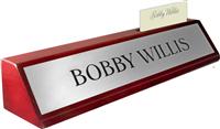 Rosewood Piano Finish Deskplate - Brushed Silver Metal Name Plate, Card Slot