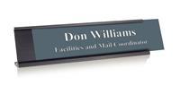 Smoke Grey Plastic Plate with White Text, Black Deskplate