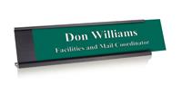 Evergreen Plastic Plate with White Text, Black Deskplate