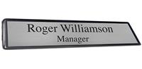 Black Piano Finish Desk Plate with a Brushed Silver Name Plate