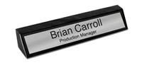 Black Marble Desk Name Plate - Brushed Silver Metal Plate with Black Border