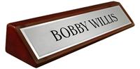 Rosewood Piano Finish Desk Plate -  Metal Brushed Silver Name Plate with a Shiny Silver Border 8"