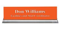 Tangerine Plastic Plate with White Text, Clear Acrylic Base