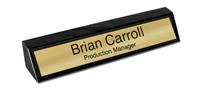 Black Marble Desk Name Plate - Brushed Gold Metal Plate with Black Border