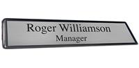 Black Piano Finish Desk Plate with a Brushed Silver Name Plate