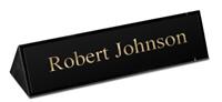 Black Marble Triangle Desk Name Plate - Black and Gold Plate