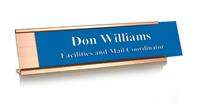 Sapphire Blue Plastic Plate with White on Rose Gold Deskplate