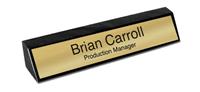 Black Marble Desk Name Plate - Brushed Gold Metal Plate