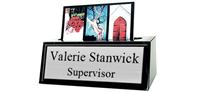 Black Marble Card Holder Small 5" Desk Name Plate - Brushed Silver Metal Plate with Black Border