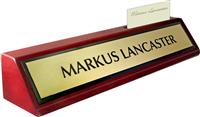 Rosewood Piano Finish Deskplate - Brushed Gold Metal Name Plate with a Black Border, Card Slot