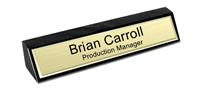 Black Marble Desk Name Plate - Brushed Gold Metal Plate with Shiny Gold Border