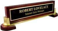 Rosewood Piano Specialty Curved - Black Metal Name Plate with Gold Engraving and Shiny Gold Metal Border