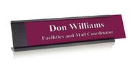 Claret Plastic Plate with White Text, Black Deskplate