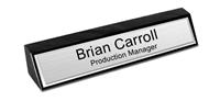 Black Marble Desk Name Plate - Brushed Silver Metal Plate with Shiny Silver Border