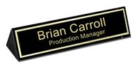 Black Marble Triangle Desk Name Plate - Black and Gold Plate with Shiny Gold Border