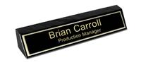 Black Marble Desk Name Plate - Black and Gold Metal Plate with Shiny Gold Border