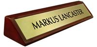 Rosewood Piano Finish Desk Name Plate - Metal Brushed Gold Plate 8"