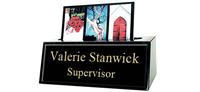 Black Marble Card Holder Small 5" Desk Name Plate - Black Metal Name Plate with Gold Engraving
