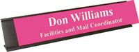 Ribbon Pink Plastic Plate with White Text, Black Deskplate